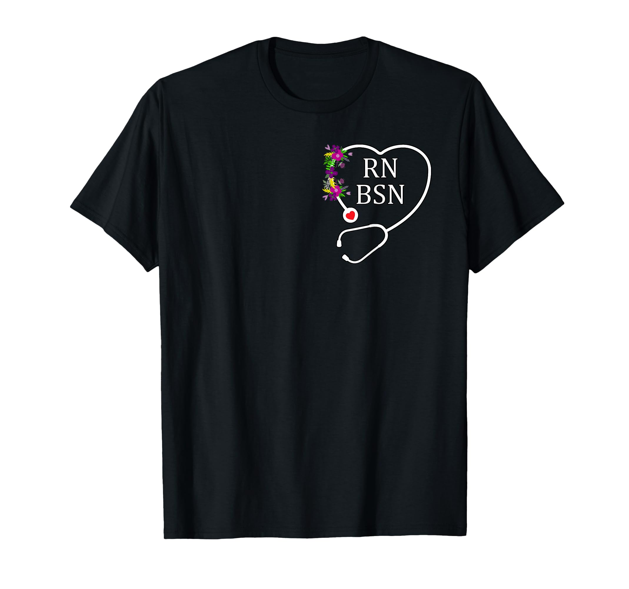 RN Registered Nurse Floral Stethoscope Heart T-Shirt for Nurses at Work